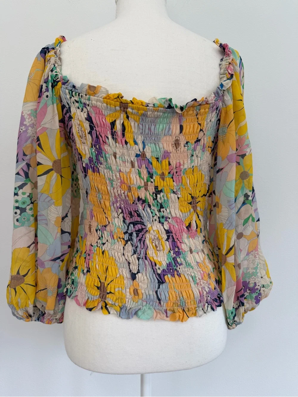 SHOSHANNA CECE TOP Floral Sheer Yellow Purple Size Medium